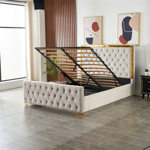 Легкие роскошные новые дизайнерские мягкие кровати серый бархатный газовый подъемник для хранения оттоманка Королевский размер кровати с кристальными пуговицами стеганая - Product Image 4