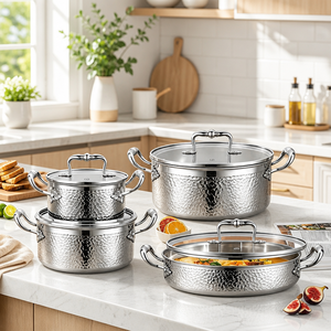 Set di Pentole in Acciaio Inox 4 Pezzi, Pentole e Padelle Classiche con Coperchi in Vetro Temperato, Compatibili con l'Induzione - Product Image 1