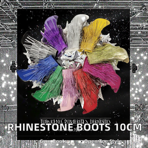 Nuevas Botas de Tacón Fino de PU con Cremallera y Punta Abierta de 10 cm con Pedrería de 4 Pulgadas para Baile en Barra, Estilo Reina de la Noche, Ideales para Verano - Product Image 2