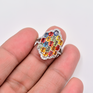 14K Solid Gold Multi Sapphire Religious Wedding Bridal Anniversary Promise <b>Ring</b> Genuine Sapphire Jewelry Premium Quality - Product Image 1