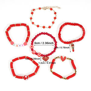 Joyería de moda, conjunto de pulseras con cuentas de corazón rojo, Love Xoxo Kiss Me, regalo para mujer, hecho en China - Product Image 3