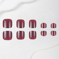 Fabrieksgemaakte wijnrode opzetnagels voor de tenen, glanzende korte vierkante kunstnagels, herbruikbare stevige kunstnageltips, bulk pedicure