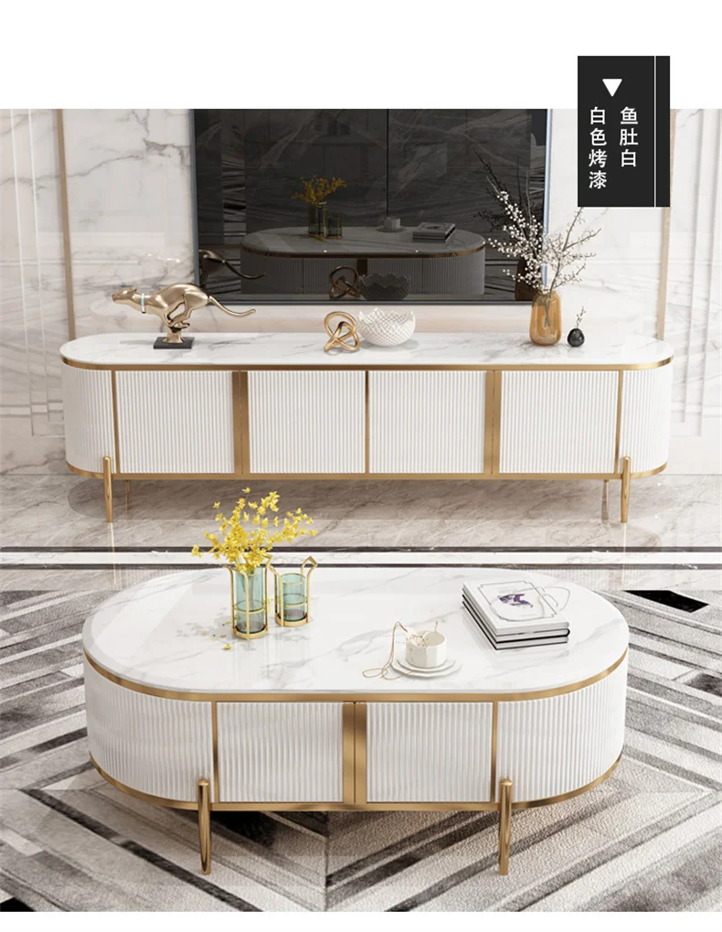 Great Foshan Factory Modern New Light Luxury White Small Apartment Living Room Tv Cabinet Stand