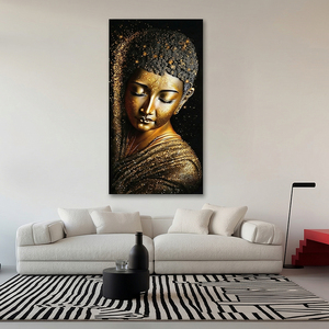 Golden Glitter <strong>Buddha</strong> <strong>Canvas</strong> Wall Art Zen <strong>Buddha</strong> Head <strong>Painting</strong> with Sparkle Effect for Meditation Room - Product Image 4