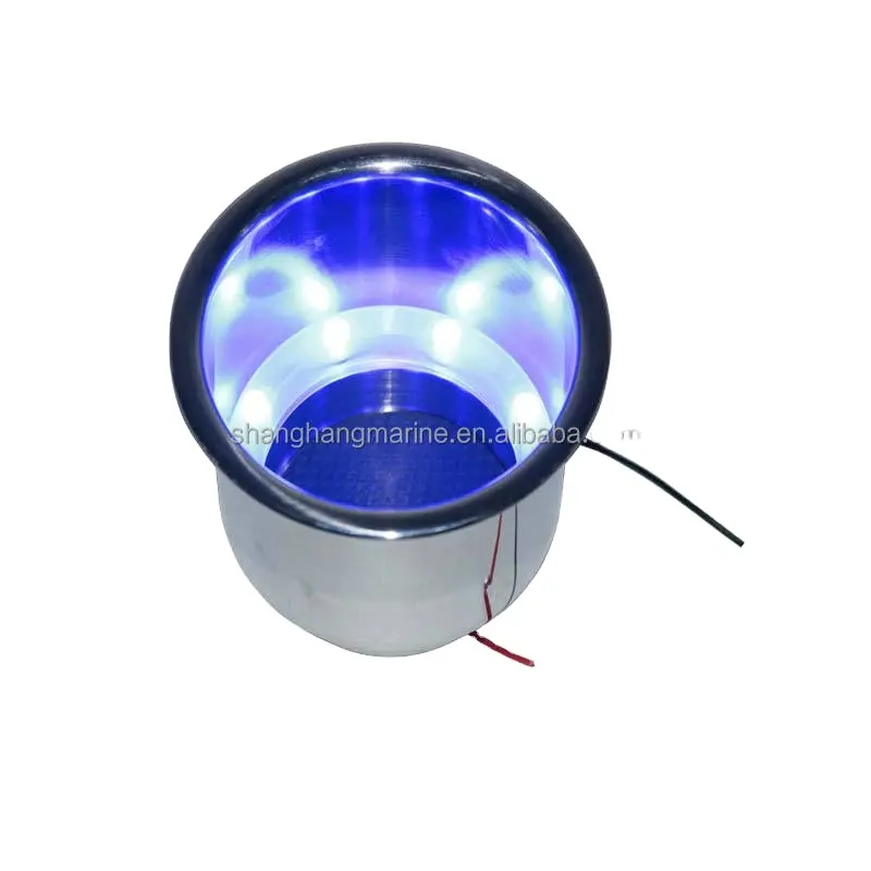 Drain And Stainless Steel Blue LED Cup Seat Boat With Yacht Car RV Camping Stainless Steel Drink Holder