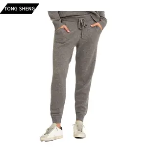 Tong Sheng % 100% saf kaşmir Sweatpants düz örgü kaşmir Jogger İpli kadınlar yün kaşmir pantolon