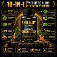 Capsules de Shilajit en gros, complément alimentaire à base de plantes avec Ashwagandha, Rhodiola, Ginseng, marque privée, OEM, ODM, approvisionnement en vrac