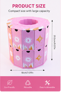 Custom Rotating 24 Days Advent Calendar Box with Drawers Rigid Cardboard <b>Pink</b> Christmas Blind Box Mystery Packaging <b>Gift</b> - Product Image 6