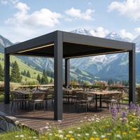 Pergola Aluminium Elektrik Berlubang-lubang dengan Kolom dan Balok Tebal, Paviliun Luar Ruangan, Penahan Panas Matahari, Gazebo Tahan Hujan untuk Area Kolam Renang