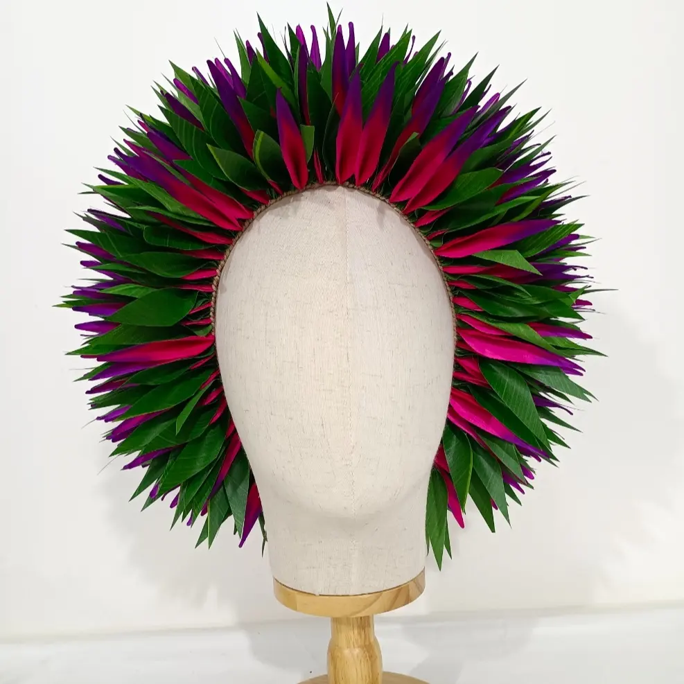 Factory Supplier 64CM Artificial Silk Bird Of Paradise & T leaves Headband Haku Hawaii Dance Party Hula Girl Headwear