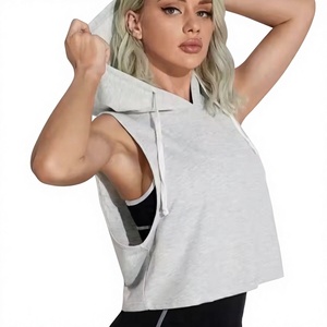 Women's <b>Sleeveless</b> <b>Hoodie</b> Asymmetric Pullover Top with Drawstring - Product Image 1