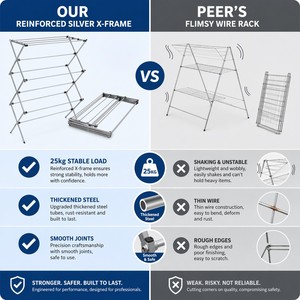Séchoir à linge pliable robuste en métal antirouille, support <span class=keywords><strong>de</strong></span> séchage vertical pour vêtements, gain <span class=keywords><strong>de</strong></span> place, rangement domestique - Product Image 3