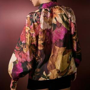 Aloha Camicetta da <span class=keywords><strong>Donna</strong></span> in <span class=keywords><strong>Seta</strong></span> Satinata con Stampa Floreale di Lusso Personalizzata, Abbottonatura Frontale, Maniche Lunghe, Stile Casual, Moda Rapida - Product Image 2