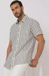 Men Linen Striped Shirt Casual Slim Fit Breathable Summer Wear Half Sleeve Premium ODM Export Quality Wholesale - Product Image 2