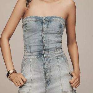 Combinaison en jean pour femme, style 'Hot Girl', délavée, sans bretelles, coupe ample à jambes larges, idéale pour les soirées - Product Image 3