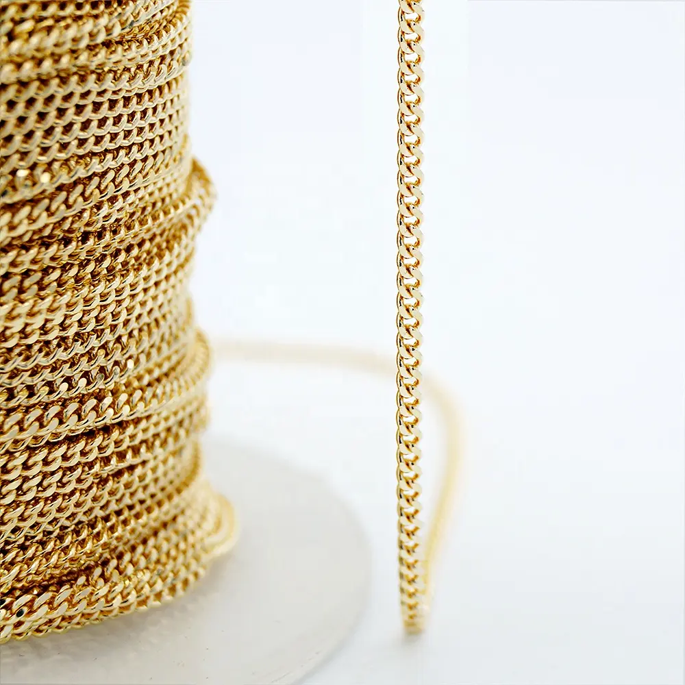 fine jewelry 1.55mm diamond cut permanent roll 9k pure gold women's curb chains in gold for bracelet necklace making