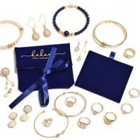 Pochette à bijoux en velours bleu roi avec logo doré personnalisé pour boucles d'oreilles, bagues, colliers, avec insert rembourré