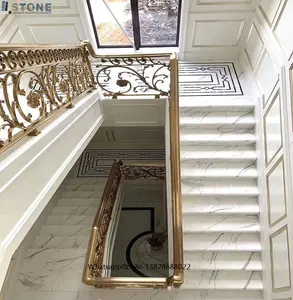 White Marble And Black Stone Stairs For Indoor Of White Marble Looks From Foshan Stone Suppliers