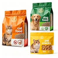 Sachet d'emballage alimentaire personnalisé imprimé pour animaux de compagnie, refermable, à fond plat, avec fermeture éclair, pour nourriture pour chats et chiens, en BOPP/Aluminium/PE mat