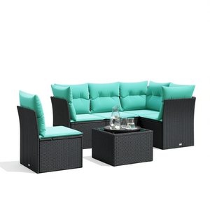 ชุดโซฟาลานบ้านหวายโพลีสีดำ 6 ชิ้นพร้อมเบาะรองนั่งเฟอร์นิเจอร์กลางแจ้ง - Product Image 1