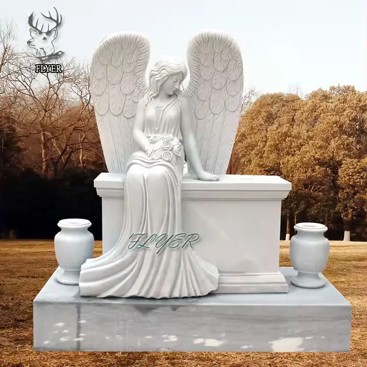 Vente en gros de pierre personnalisée Ange, monument tombal en granit Ange blanc, prix de pierre tombale