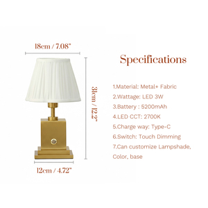 Lampada da Tavolo Quadrata Ricaricabile dal Design <span class=keywords><strong>Classico</strong></span>, Base Touch USB, <span class=keywords><strong>Paralume</strong></span> in Tessuto Personalizzato per Illuminazione e Arredo di Hotel e Ristoranti - Product Image 6