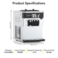 Machine à crème glacée commerciale Rebirth RICM 22-30L/H 2200W, machine à crème glacée molle de comptoir, 2x6L Hopper, cylindre de 2L, panneau LCD, glacé