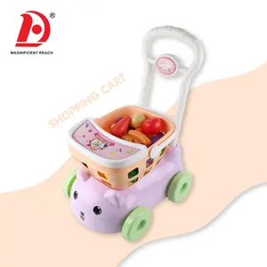 Huada 2023 Meisjes Doen Alsof Spel Plastic Cartoon Trolley Kids Speelgoed Boodschappenwagentje Met Fruit