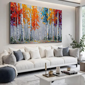Peinture à l'huile abstraite faite à la main, grand paysage forestier coloré, toile texturée impasto moderne, <span class=keywords><strong>d</strong></span>écoration murale originale - Product Image 6