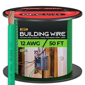 50 Feet 12 AWG Green Insulated Stranded Copper THHN Wire Rated for 600 Volts ideal for Residential, Commercial, Industrial