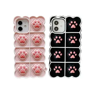 Cute Reliver Stress Bubble Cat Paw Case For iPhone 11 12 13 Pro Max Mini X XS XR SE 6 7 8 Plus Soft Silicone Shockproof Cover