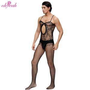 Wholesale See Through <strong>Mens</strong> Sexy Underwear Open Crotch Sheer Floral Pattern Mesh Nylon <strong>Bodystocking</strong> <strong>Men</strong> Erotic Gay Lingerie - Product Image 2