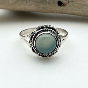 แหวนเงินทำด้วยมือสไตล์ Boho เครื่องประดับ925เงินแท้แหวนพลอยคาลซิโดนี - Product Image 1