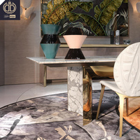 Ensemble de table à manger moderne de luxe au design italien, finition blanc brillant, plateau en marbre doré, structure en acier inoxydable, mobilier pour la maison, 6 places