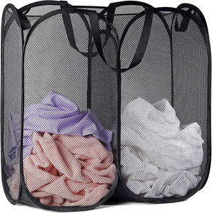 Factory Price Home Portable Collapsible 2 Sections Large <strong>Hanging</strong> Pop-Up Mesh <strong>Laundry</strong> <strong>Bag</strong> with 2 Durable Handles - Product Image 1