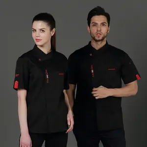 Individuelle Hotel Küchenchefuniform mit Sticklogo doppelreihig Restaurant Küche Mantel Arbeitskleidung