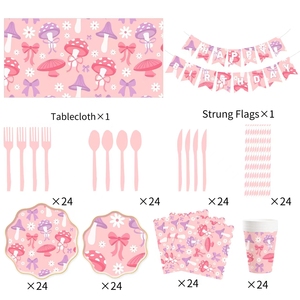Juego de Platos de Papel Desechables Color Rosa Personalizados DAMAI, Juego de Vajilla con Diseño de Champiñones para Decoración de Fiestas Infantiles - Product Image 6