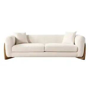 Sofá secional moderno Set Mobiliário Nordic Sofa Lounge Cozy Boucle Couch Wood Leg Design Estético Porada 3 Seat Sofa