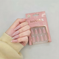 Ongles à presser en ABS, rose nude et blanc, style French manucure, forme amande moyenne, réutilisables, pour doigts, 24 pièces