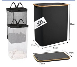 Personnalisation Grand bac de recyclage de cuisine en bambou noir gris Stockage de bouteille Panier de bouteille de recyclage - Product Image 6