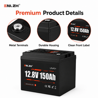 Batterie LiFePO4 à semi-conducteurs Enlzh 12,8 V 150 Ah avec BMS 100 A pour bateaux, camping-cars, stockage d'énergie solaire, véhicules électriques et autres systèmes à 4 cellules