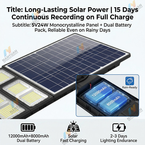 Lampadaire solaire tout-en-un haute performance avec <span class=keywords><strong>batterie</strong></span> 40Ah, étanche IP65, pour extérieur, avec caméra 4K - Product Image 3