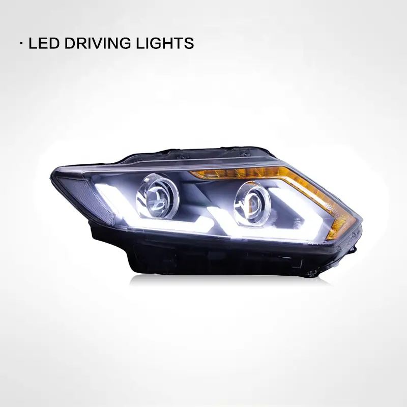 Lámpara LED de circulación diurna para Nissan X-TRAIL, montaje de Faro, lente de señal de giro de agua para correr, xenón, 2014-2016