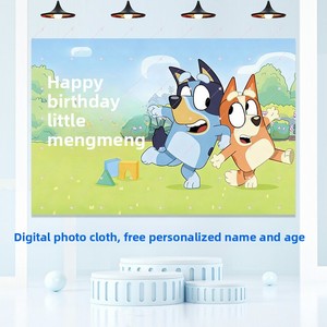 Affiche de 3e anniversaire sur le thème de <span class=keywords><strong>Bluey</strong></span> pour bébé, avec photo de <span class=keywords><strong>Bluey</strong></span> <span class=keywords><strong>et</strong></span> <span class=keywords><strong>Bingo</strong></span>, fond en panneau KT, impression numérique moderne pour fête - Product Image 3