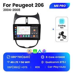 Mekede M6โปรสำหรับวิทยุในรถยนต์ระบบ Android เครื่องเล่นวิดีโอมัลติมีเดียสเตอริโอระบบนำทาง <span class=keywords><strong>GPS</strong></span> สำหรับ Peugeot 206 2004 2008 - Product Image 4
