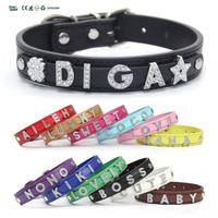 Collier pour chien en cuir PU personnalisé avec lettres en strass, réglable, collier pour animaux de compagnie personnalisé pour chiens et chats de petite et moyenne taille, vente en gros