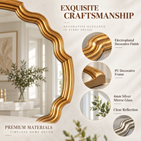 Miroir de vanité rond de style européen avec cadre ondulé en PU, rétroéclairage LED chaud, naturel et froid, et finition électro-plaquée