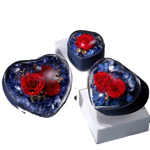 Boîte à bagues en acrylique double, design cœur, pour mariage, emballage cadeau, avec fleur rose, très demandée. - Product Image 1