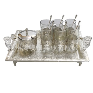Tasse à café en verre avec cadre en métal, style turc et saoudien, avec pot à thé et plateau - Product Image 4