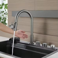 Robinet de cuisine intelligent numérique écologique fait main en acier inoxydable 304 et laiton, design cascade et pluie, 4 vitesses